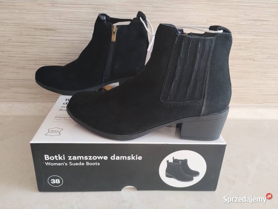 NOWE Buty damskie zamszowe botki CZARNE 38 skóra Kozaki śląskie Zabrze