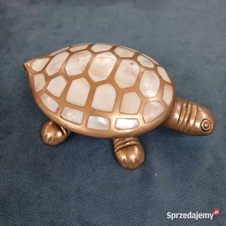 Mosiężny żółw masa perłowa puzderko szkatułka Warszawa