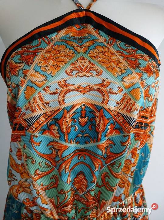 Kombinezon Krótki Scarf Print Dekolt Halter Moda i Styl Łomża