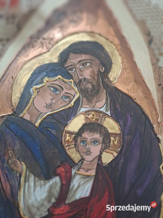Obraz św Rodziny malowany na ukośnym plastrze Strzyżów