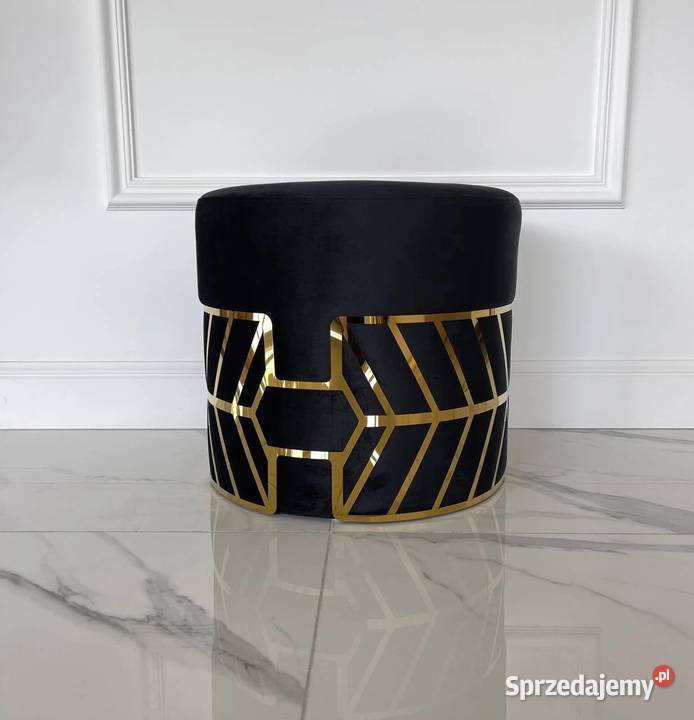 Pufa okrągła glamour czarna złota do sypialni Warszawa