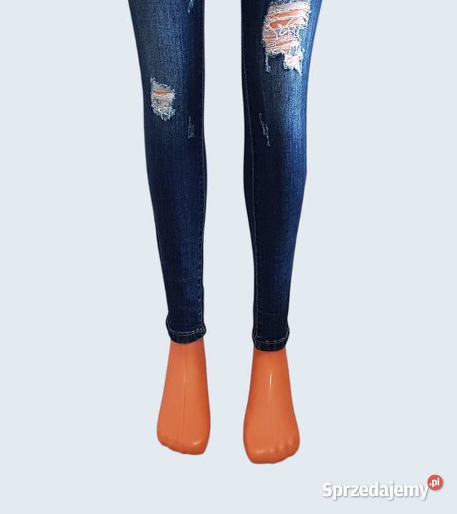 Damskie granatowe bawełniane spodnie rurki Shiny