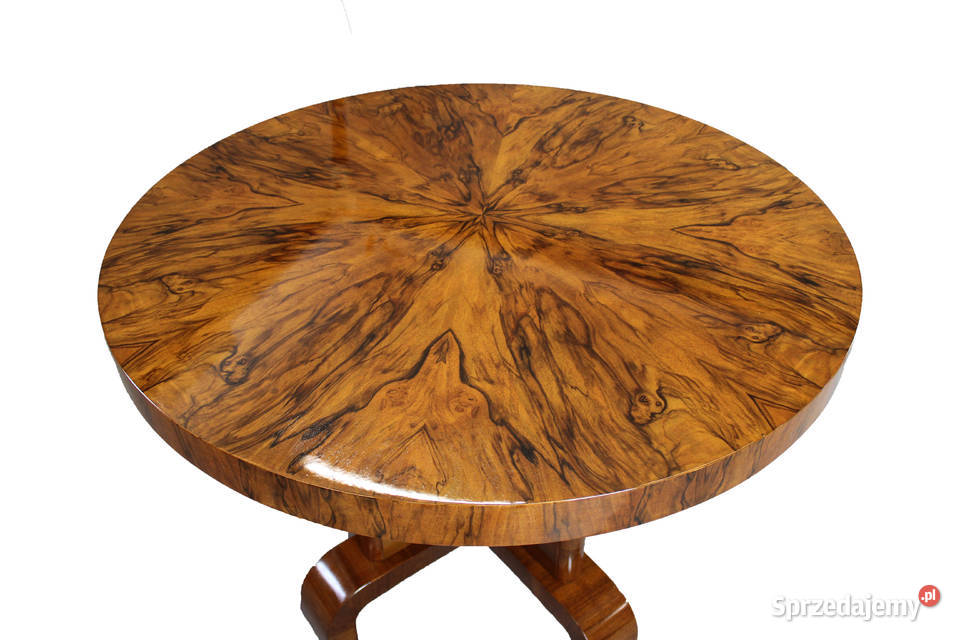 Okrągły stół gabinetowy art deco Piękny fornir Meble Zielonka