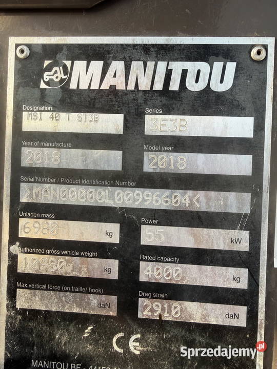 wózek widłowy terenowy MANITOU MSI40T 4000 2018r Motoryzacja Działoszyn sprzedam