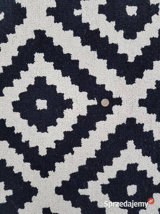 DYWAN WEŁNIANY HARMONY biały czarny IKAT w romby małopolskie Przeciszów
