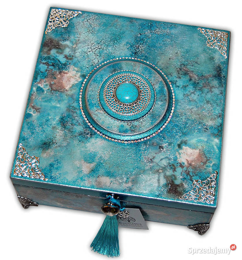 DUŻA SZKATUŁKA drewniana HOWLIT błękitny turkus kujawsko-pomorskie Bydgoszcz sprzedam