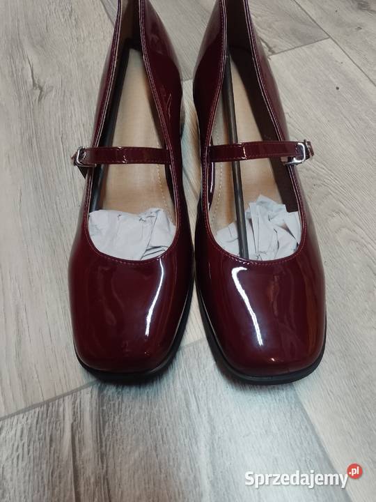 3940 Bordowe czółenka wieczorowe z zapięciem Kraków sprzedam