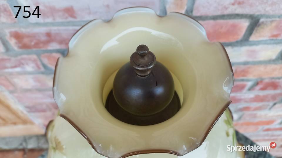 Lampka drewniana mosiężna metalowa ze szklanym Gawroniec