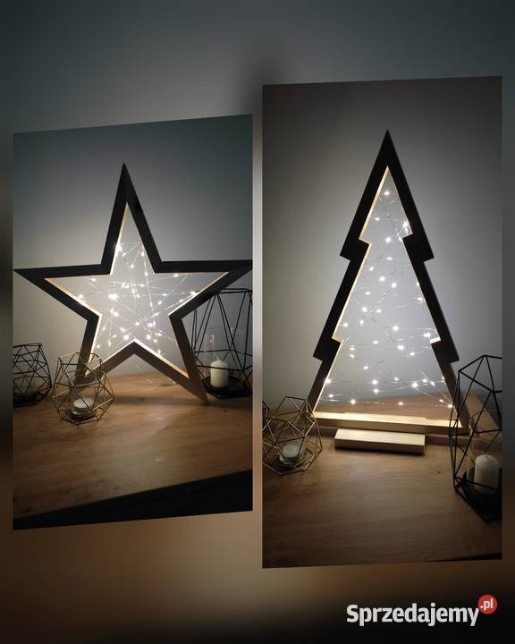 Gwiazda drewniana ledświęta 40lednaturalna