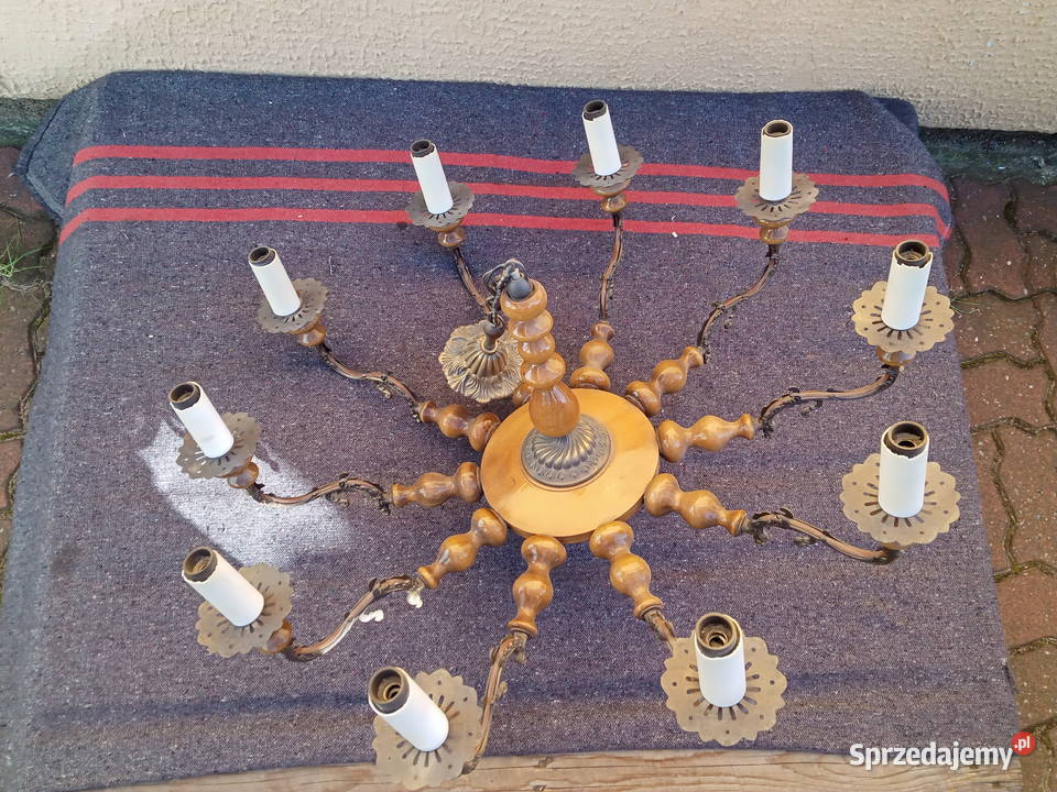 Żyrandol Mosiądz Drewno Antyki Poznań