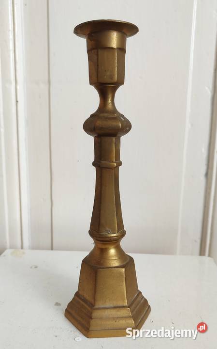 Piękny stary wysoki świecznik mosiężny lichtarz Gdańsk sprzedam