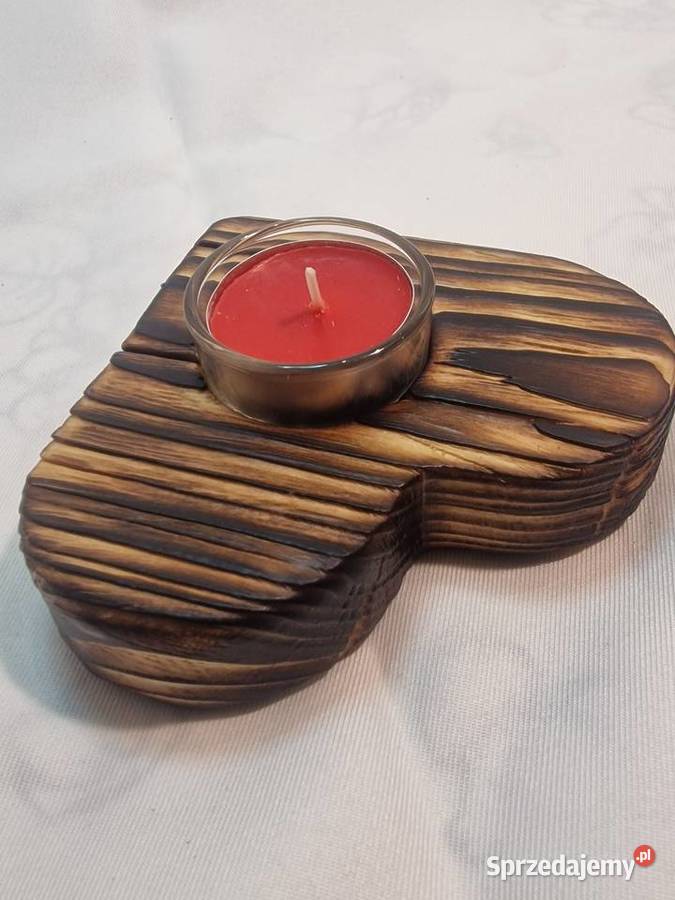 Świecznik drewniany serce naturalny na tealight Sępopol
