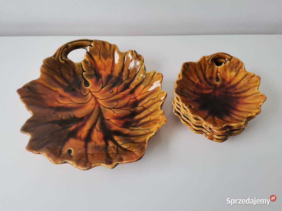 Stara patera talerze Liść ceramika design PRL śląskie Katowice