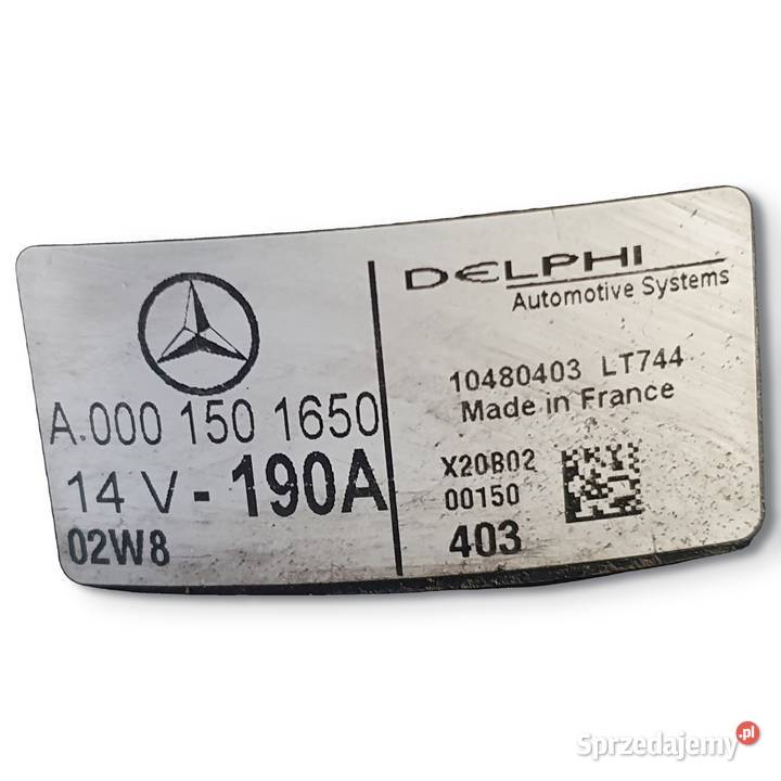 ALTERNATOR Mercedes W210 22 CDI A0001501650 190A Układ elektryczny silnika lubelskie Chełm