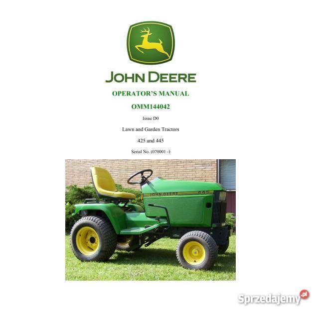 John Deere 415 425 445 ogrodowy instrukcja sprzedam