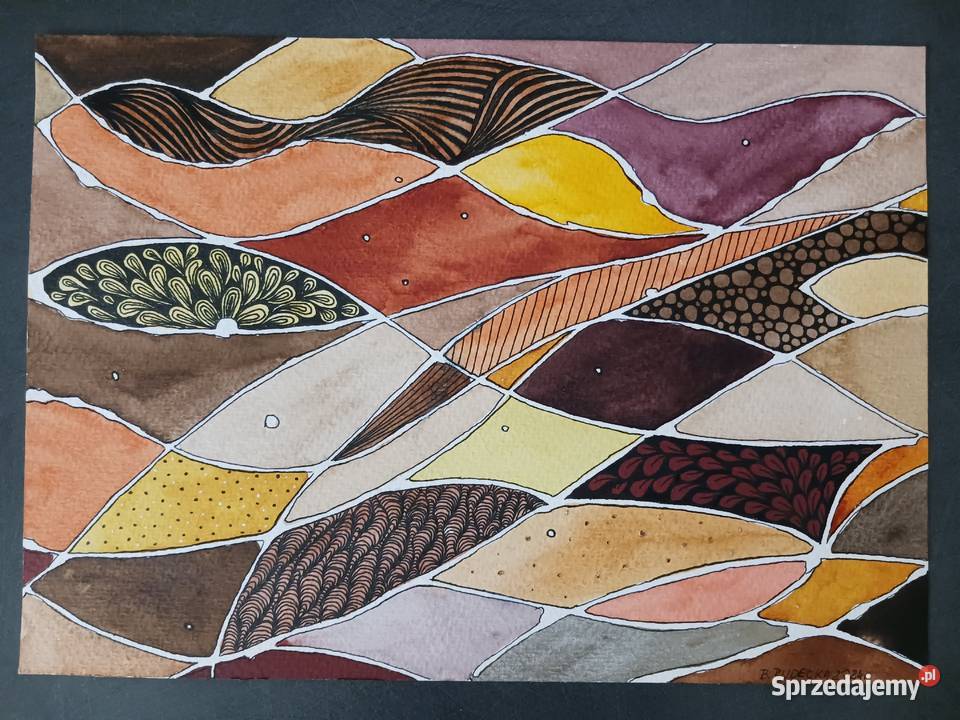 Akwarela A4 Obraz Abstrakcja pt Kolory jesieni Warszawa