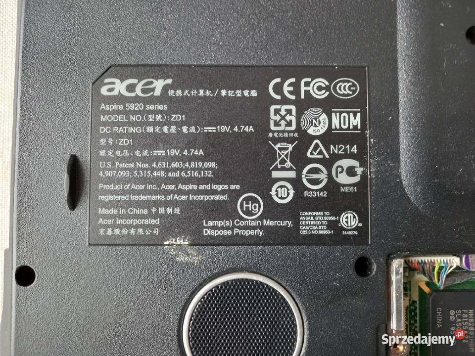 Laptop acer Aspire 5920 model ZD1 Tomaszów Lubelski