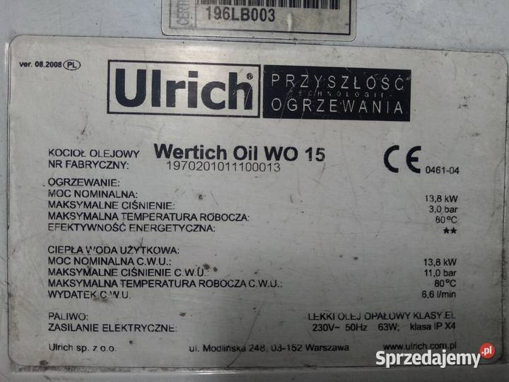 Kocioł olejowy Ulrich 15 CO i CWU Bydgoszcz