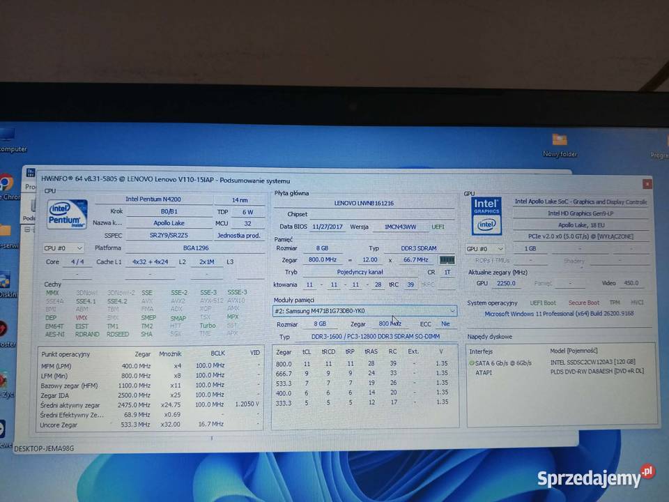 Laptop Lenovo 156 dysk SSD ostatnia Szarlota