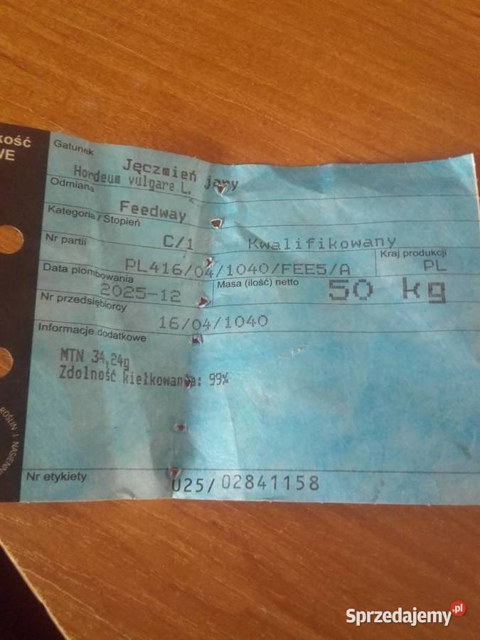 Jęczmień jary feedwey C1 Zboża Strzelce Opolskie