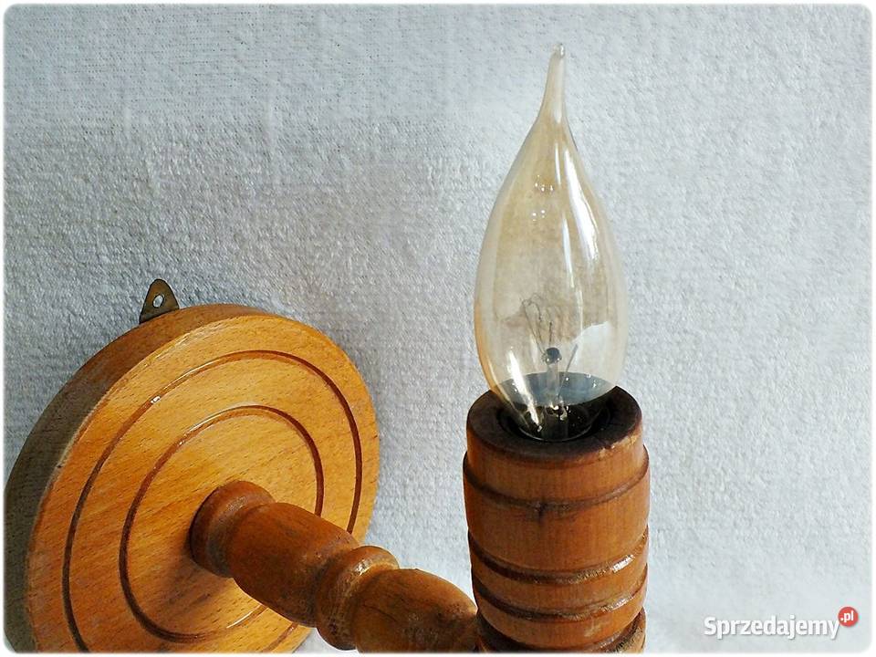Stary Kinkiet drewniany Lampa ścienna z lat 5060 Żary