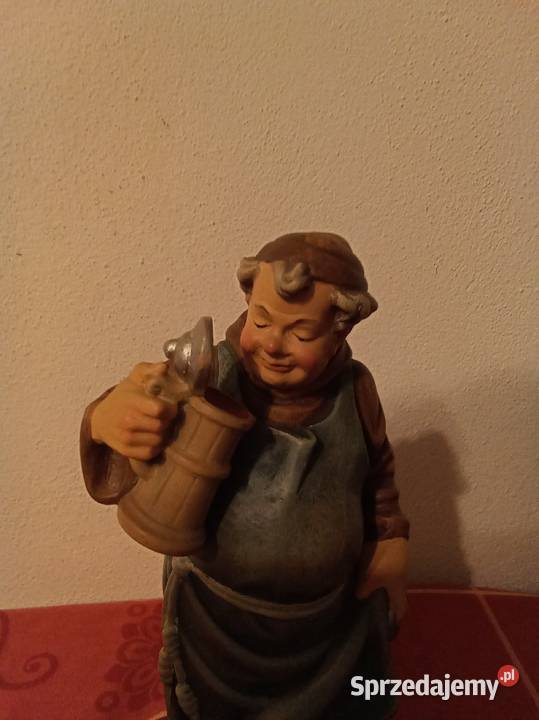 Drewniana rzeźba mnicha z kuflem Sztuka Warszawa sprzedam