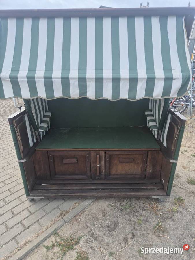 Leżak plażowy 2osobowy w zielonobeżowe paski Poddębice