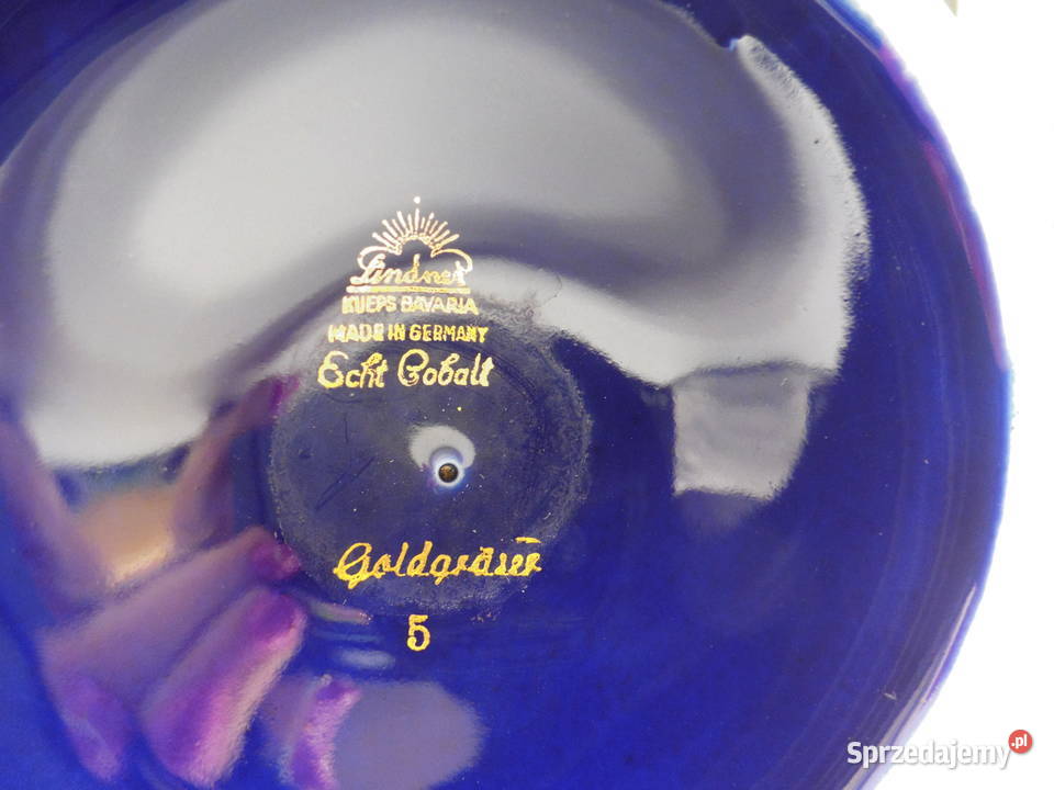 Wazon Lindner Bavaria Echt Cobalt Goldgrser Porcelana i szkło wielkopolskie Raszków