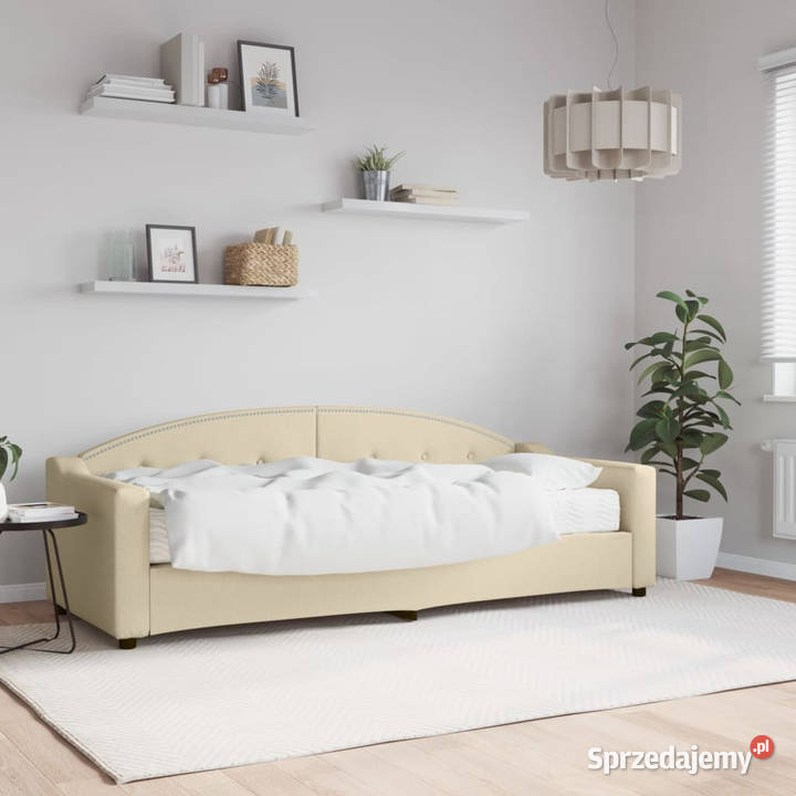 Sofa z materacem do spania kremowa tkanina Warszawa