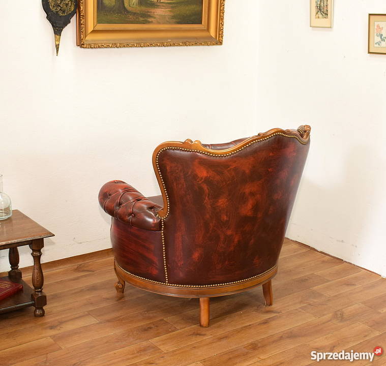 Fotel chesterfield piękny wygodny skóra pikowany