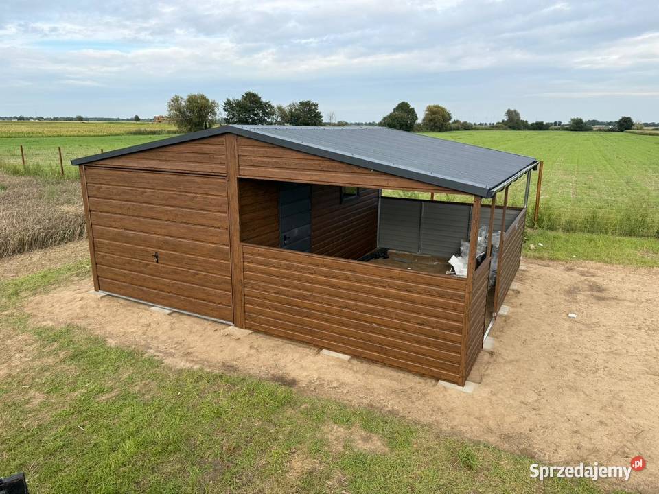 Garaż blaszany 6x5 drewnopodobny z wiatą i 30m2