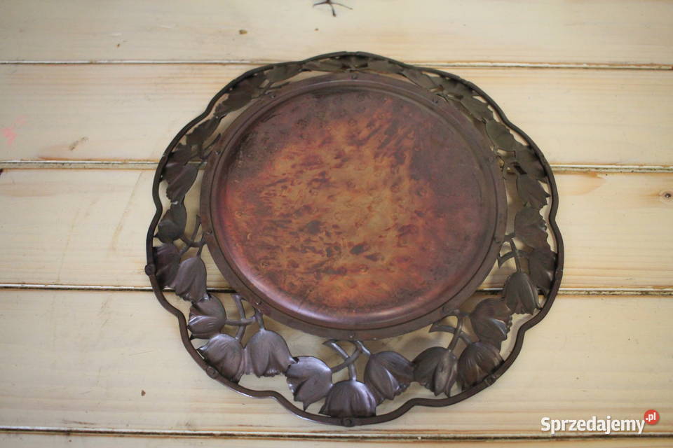 Miedziana patera piękne zdobienie rękodzieło Pszczyna