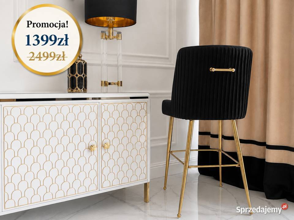 Nowoczesny hoker czarny złoty glamour 65cm Hokery