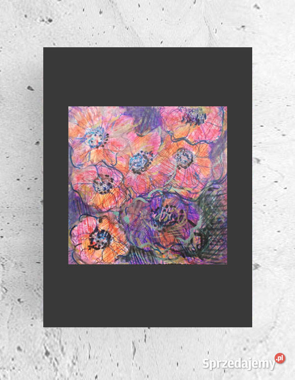 łąka rysunek A4 boho grafika na ścianę kwiaty wielokolorowy