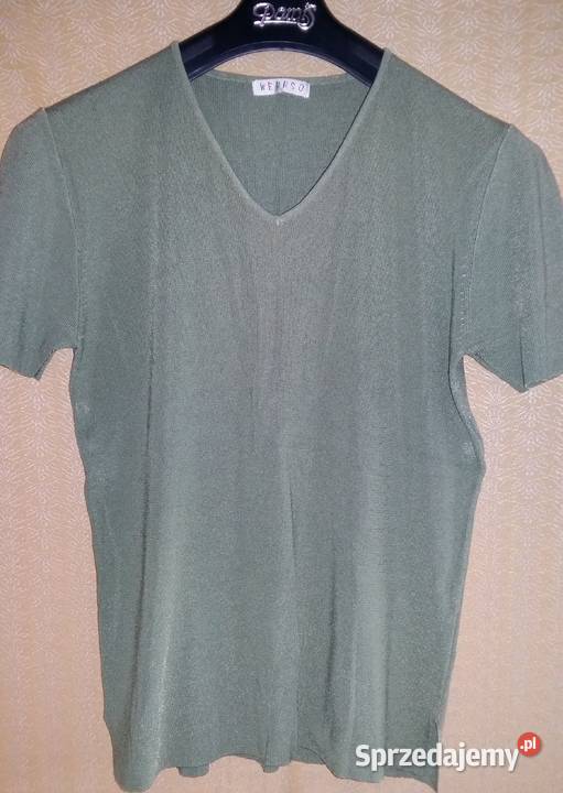 Zielona bluzka w serek z dekoltemKrótki rękawM