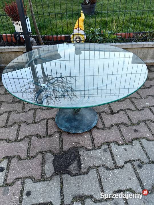 Stolik kawowy okrągły szklany blat 80 żeliwna Zielona Góra