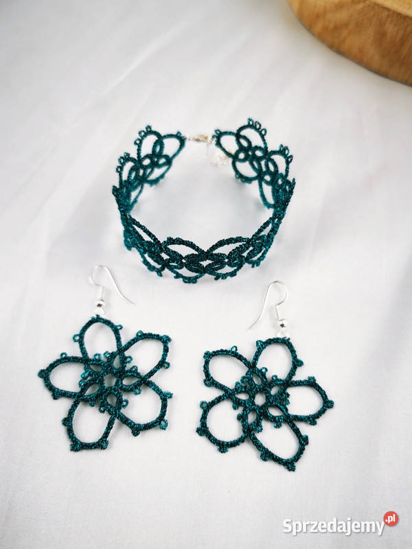 Komplet biżuterii frywolitka Wiśniowa