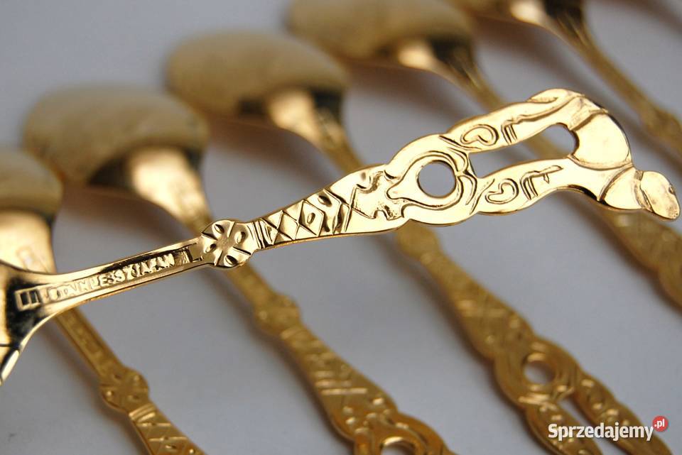 Platerowane złotem złote łyżeczki do kawy 12 lubelskie Lublin