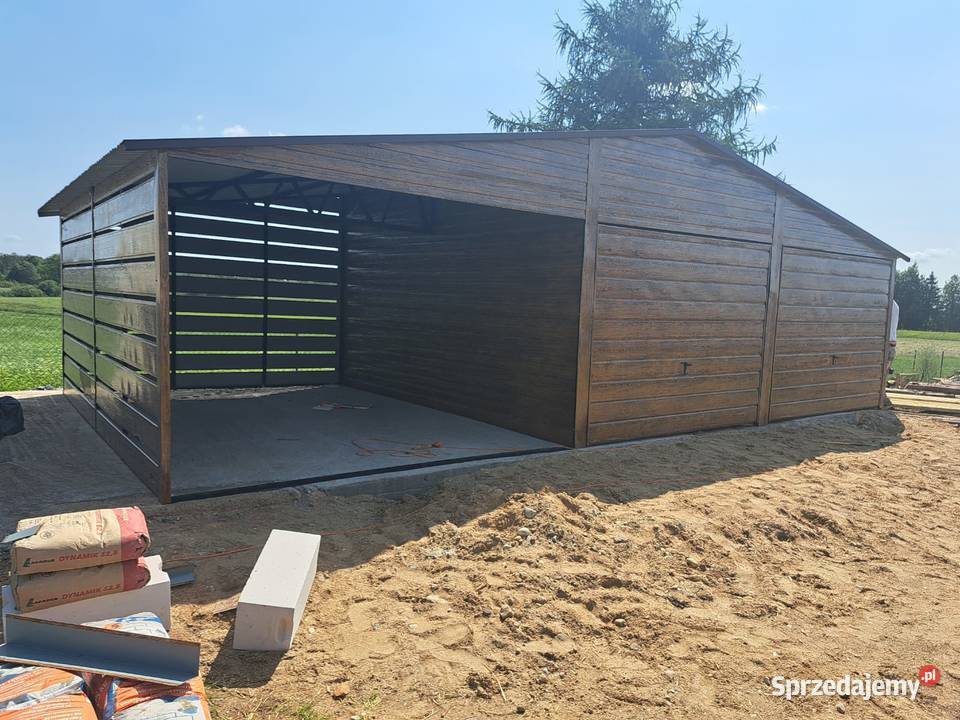 Garaż Blaszany Drewnopodobny Zadaszenie Garaże Olecko