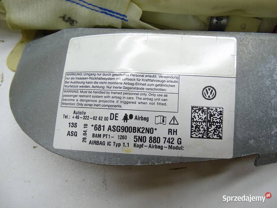 KURTYNA POWIETRZNA AIRBAG PRAWA VW TIGUAN 5N 10R sprzedam