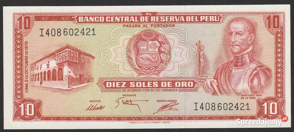PERU 10 SOLES DE ORO 1975 STAN BANKOWY UNC Łódź