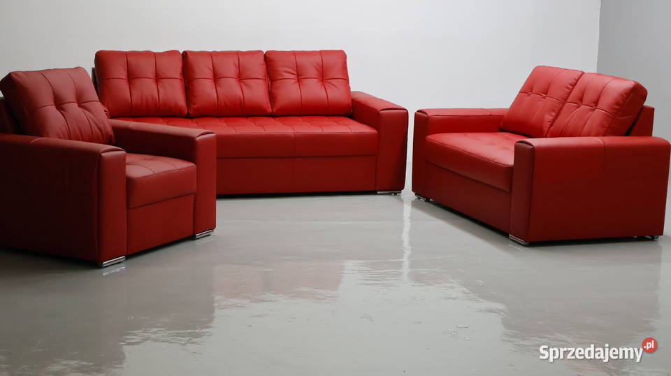 KOMPLET 321 sofy kanapy zestaw czerwona SKÓRA wielkopolskie