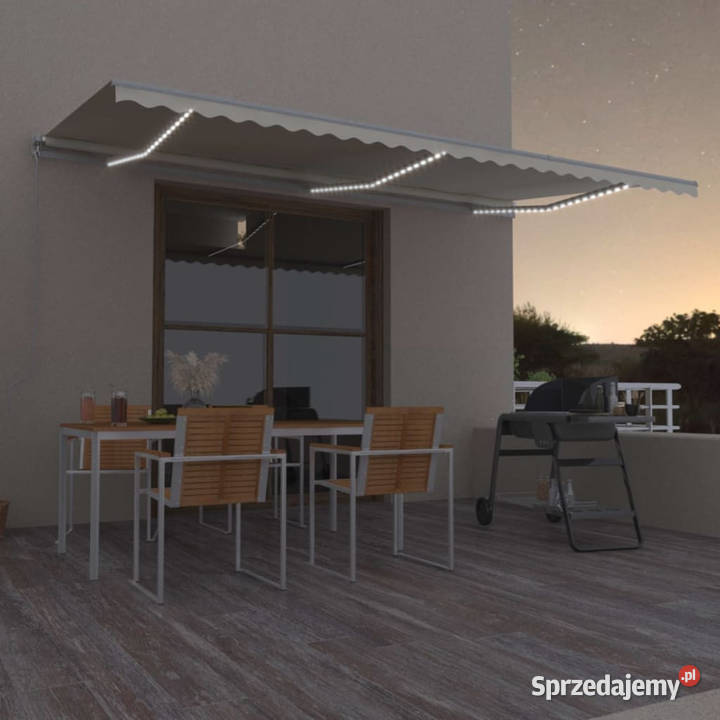 Ręcznie zwijana markiza z LED 600 x 300 kremowa Markizy i osłony mazowieckie Warszawa