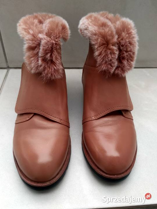 skórzane włoskie buty botki NB per lamore di brązowy/beżowy Poznań