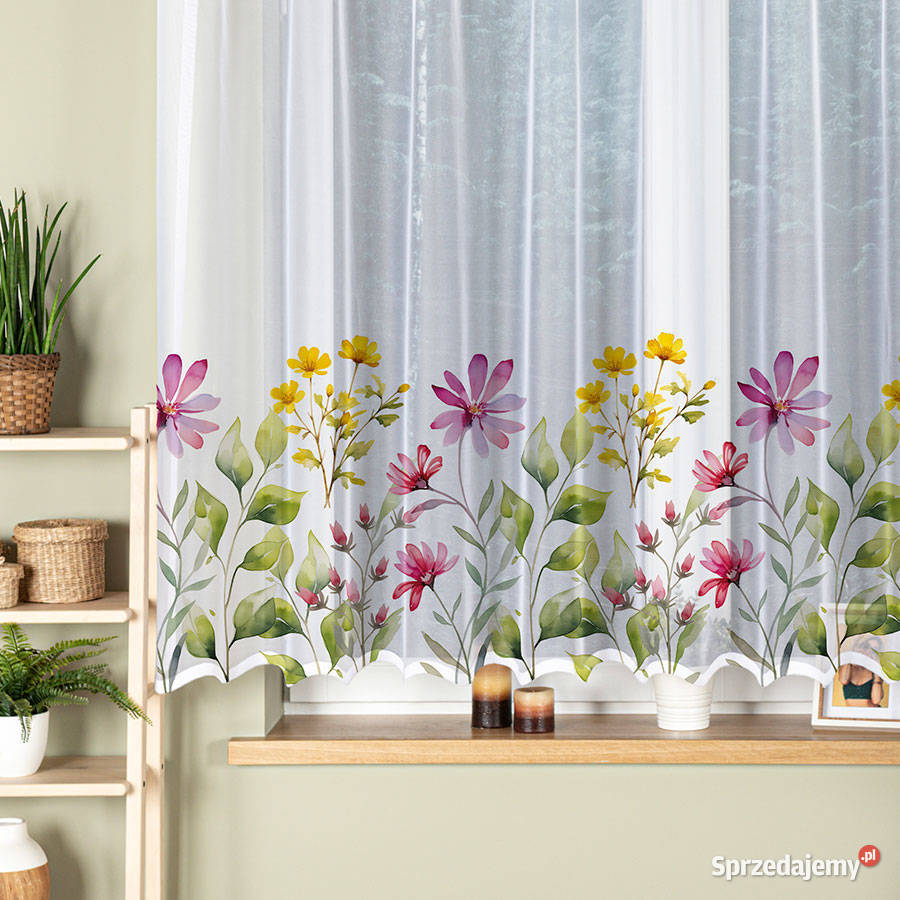 Firany żakardowe w malowane kolorowe kwiaty warmińsko-mazurskie Olsztyn