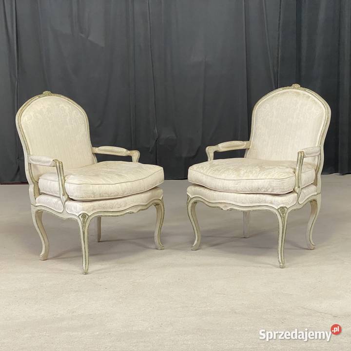 Para foteli francuskich Ludwik XV tapicerowane Budno