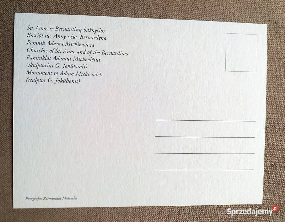WILNO POMNIK MICKIEWICZA NA TLE KOŚCIOŁA ŚWIĘTEJ Pocztówki i karty telefoniczne Piszczac