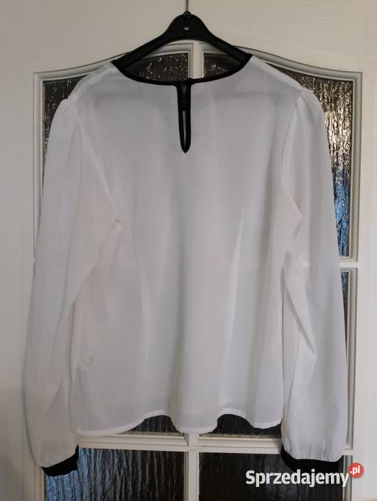 Biała BLUZKA z czarną koronką i kokardą długie wielkopolskie Oborniki sprzedam
