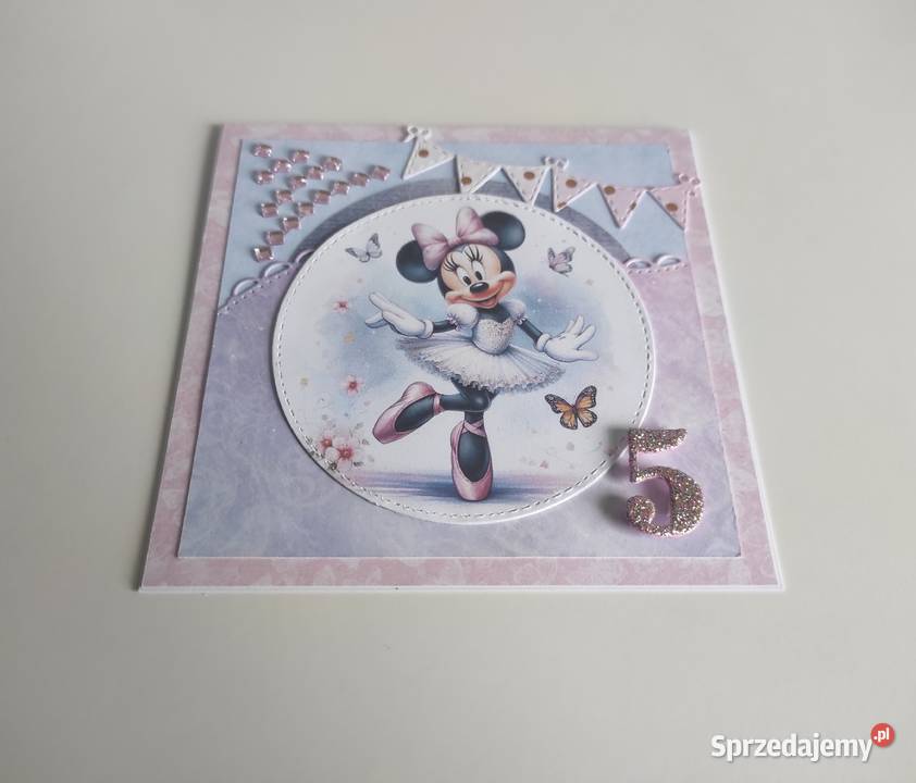 Kartka urodzinowa ręcznie robiona Myszka Minnie Rękodzieło Łódź sprzedam