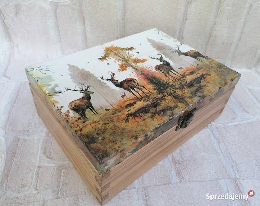 Drewniana herbaciarka XXL decoupage orchidea wielokolorowy Halinów sprzedam
